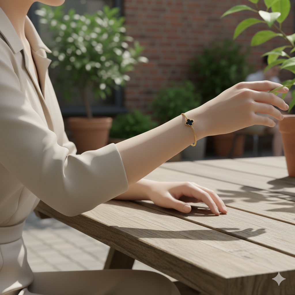 Rust-Proof Gold-Plated Open Cuff Bracelet with Black Inlay