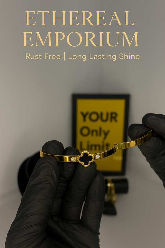 Rust-Proof Gold-Plated Open Cuff Bracelet with Black Inlay