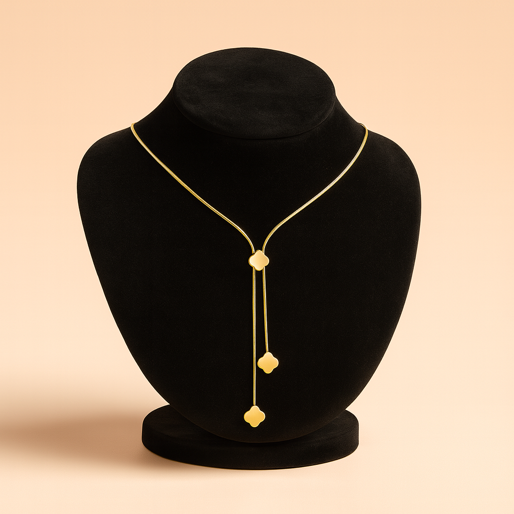 Elegant Gold Clover Pendant Necklace – Minimal Y-Style Design