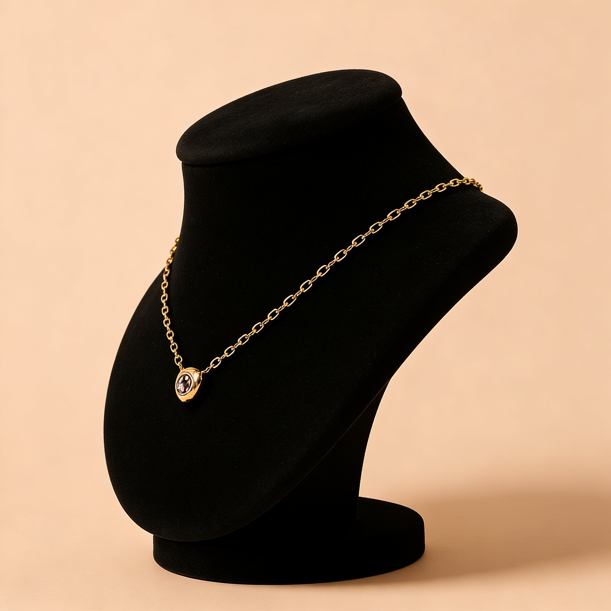 Minimalist Gold Chain Necklace with Bezel-Set Stone Pendant