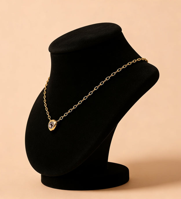 Minimalist Gold Chain Necklace with Bezel-Set Stone Pendant