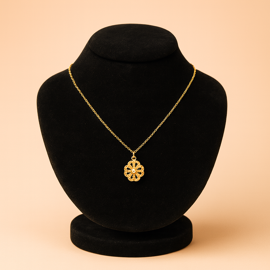 Elegant Gold Floral & Heart Pendant Necklace
