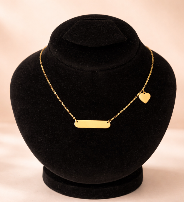 Customize Gold Bar Necklace with Heart Charm
