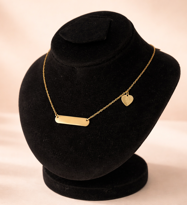 Customize Gold Bar Necklace with Heart Charm