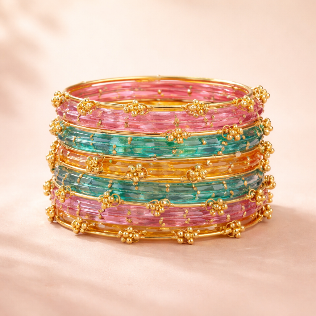 Elegant Multicolor Glass Beaded kashmiri Bangles Set