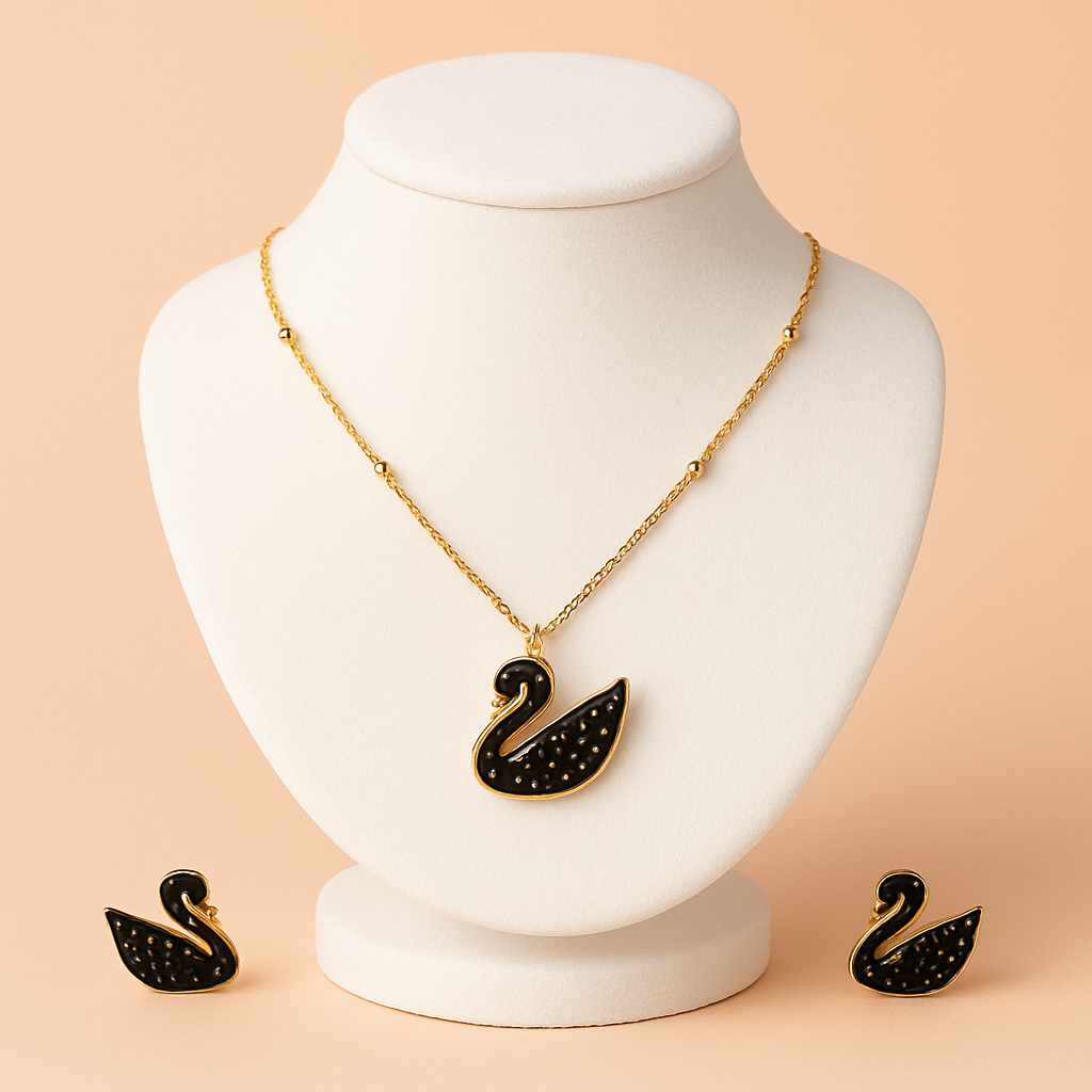 Swan Pendant Necklace with Matching Earrings