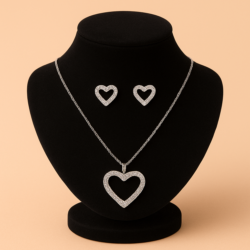 Eterna Hearts Jewelry Sparkling Pendant Necklace & Matching Stud Earrings