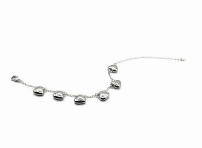 Dainty Silver Chain Bracelet with Black Enamel Heart Charms