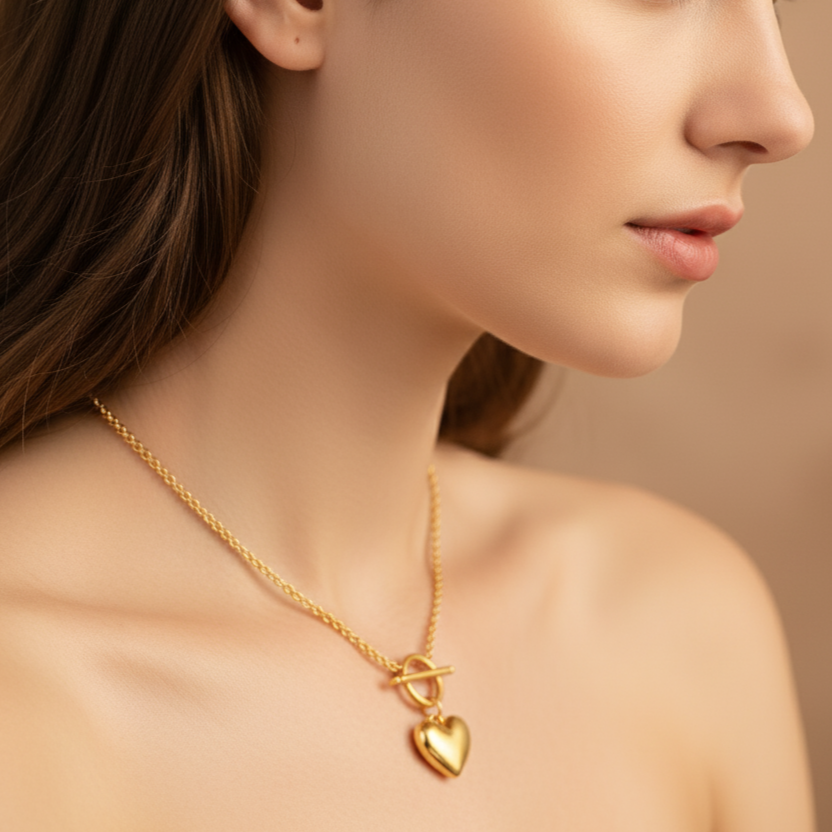 Durable Stainless Steel Heart Toggle Necklace