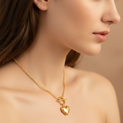 Durable Stainless Steel Heart Toggle Necklace