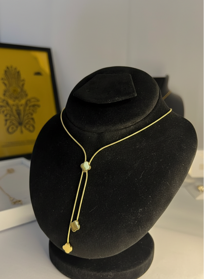 Dainty Gold Lariat Necklace | Adjustable Y-Neck Chain with Clover/Heart Drops