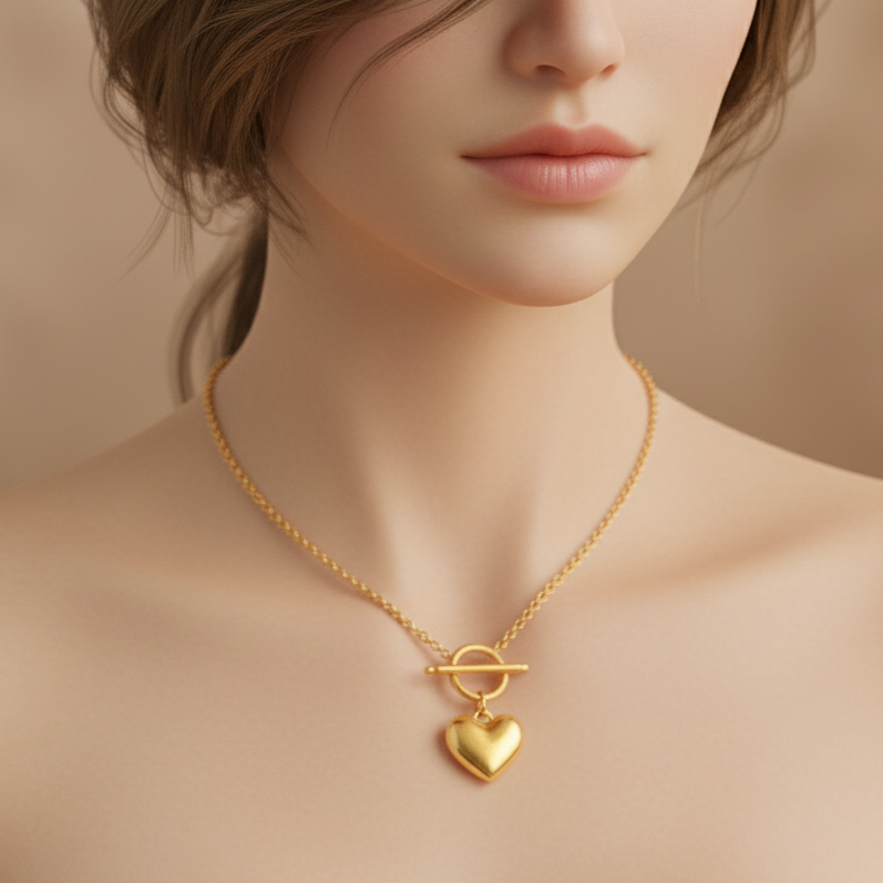 Durable Stainless Steel Heart Toggle Necklace