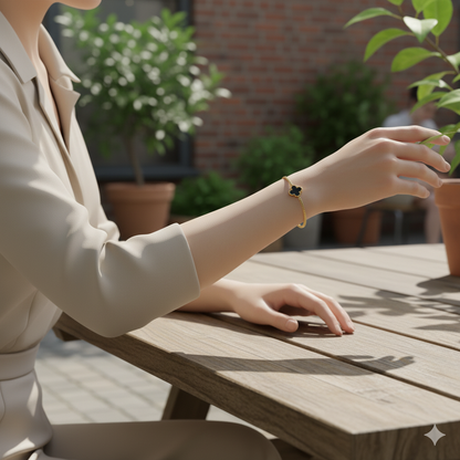 Rust-Proof Gold-Plated Open Cuff Bracelet with Black Inlay