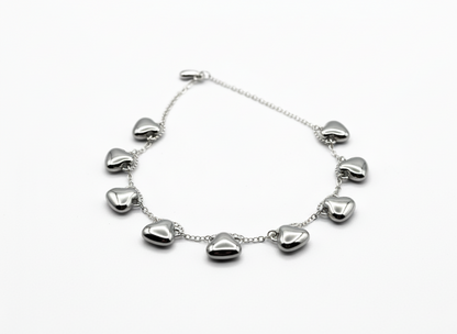 Dainty Silver Chain Bracelet with Black Enamel Heart Charms