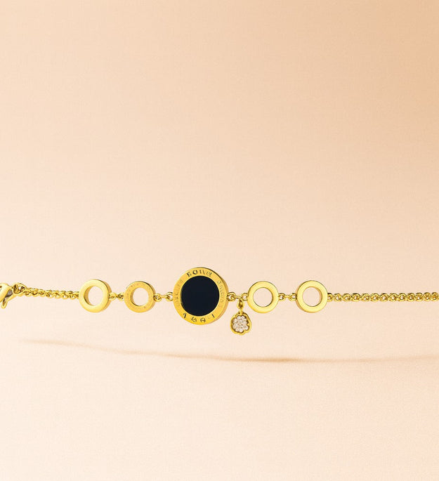 1. Gold Circle Link Bracelet with Black Enamel & Charm