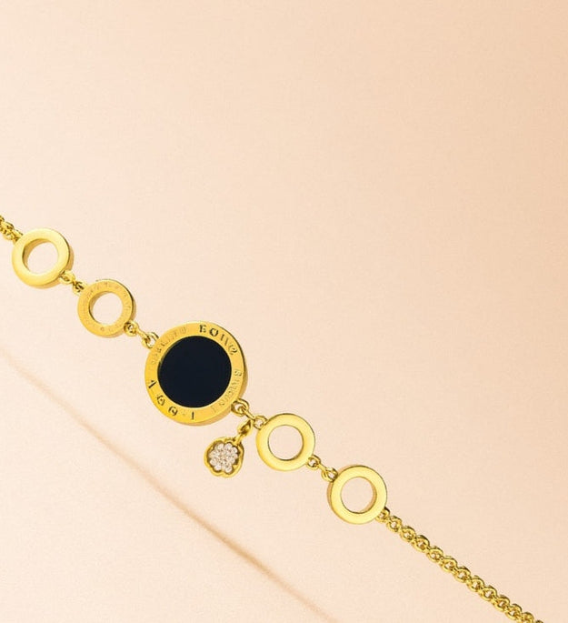 1. Gold Circle Link Bracelet with Black Enamel & Charm