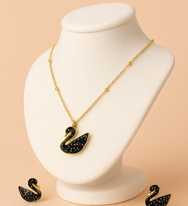 Swan Pendant Necklace with Matching Earrings