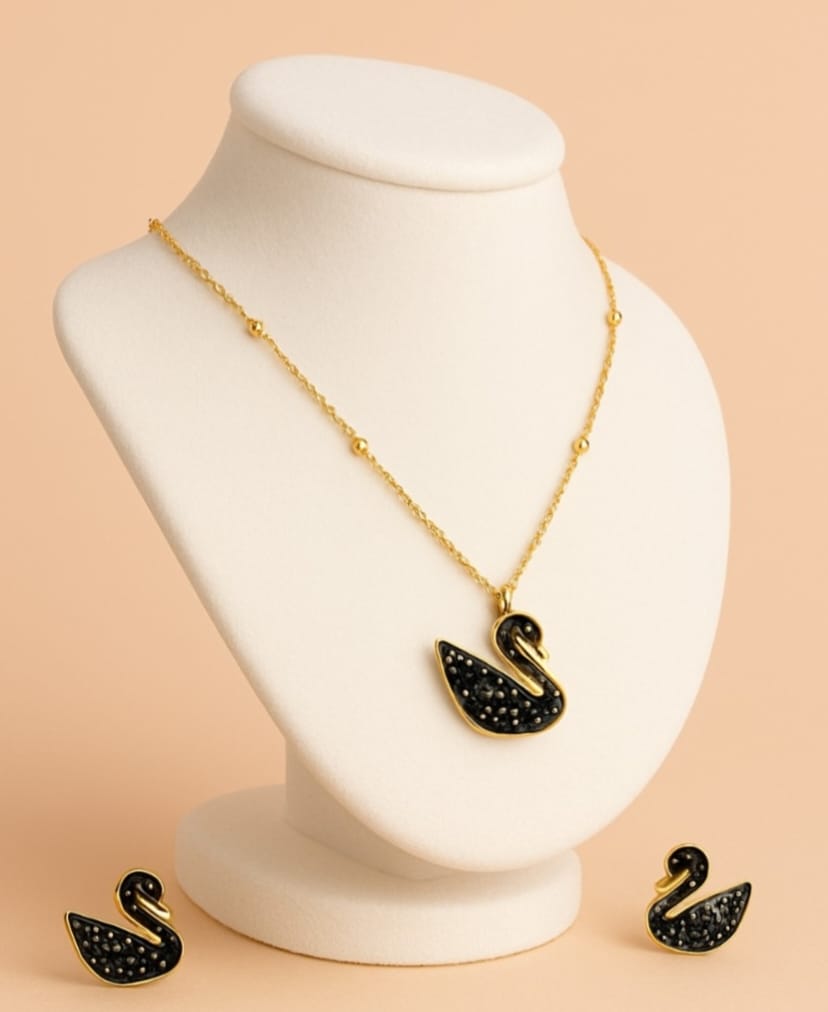 Swan Pendant Necklace with Matching Earrings