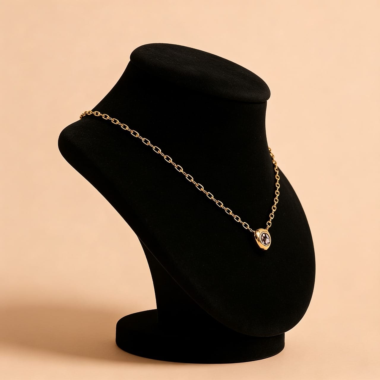 Minimalist Gold Chain Necklace with Bezel-Set Stone Pendant