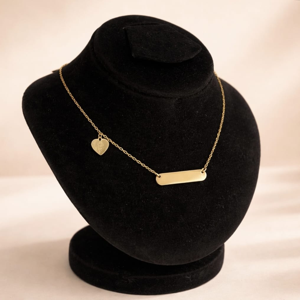 Customize Gold Bar Necklace with Heart Charm