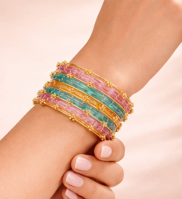 Elegant Multicolor Glass Beaded kashmiri Bangles Set