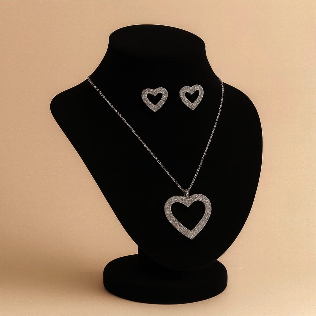 Eterna Hearts Jewelry Sparkling Pendant Necklace & Matching Stud Earrings