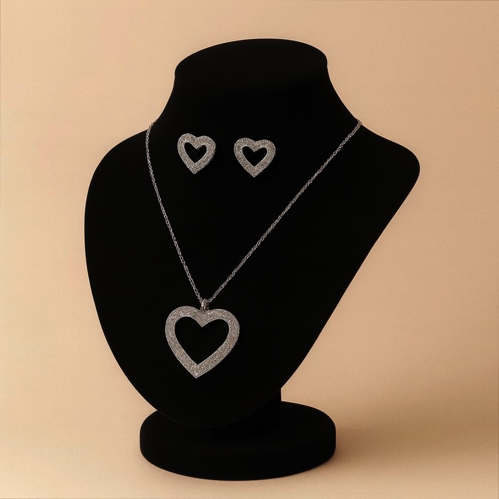 Eterna Hearts Jewelry Sparkling Pendant Necklace & Matching Stud Earrings