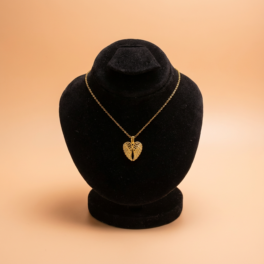 Gold Angel Wing Heart Pendant Necklace Elegant Symbolic Jewelry