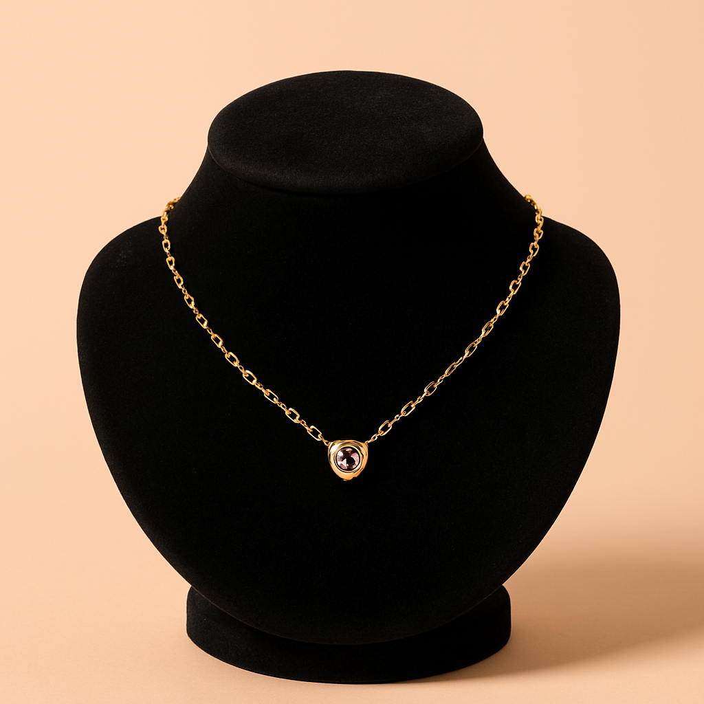 Minimalist Gold Chain Necklace with Bezel-Set Stone Pendant