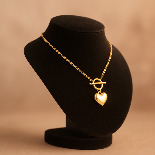 Durable Stainless Steel Heart Toggle Necklace